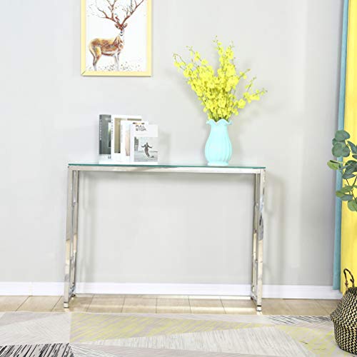 Console Table, Tempered Glass Sofa Table, Modern Entry Table Entryway Table With Sturdy Stainless Steel Frame, Easy To Assemble, Narrow Table For Living Room, Hallway 3 #TOP5