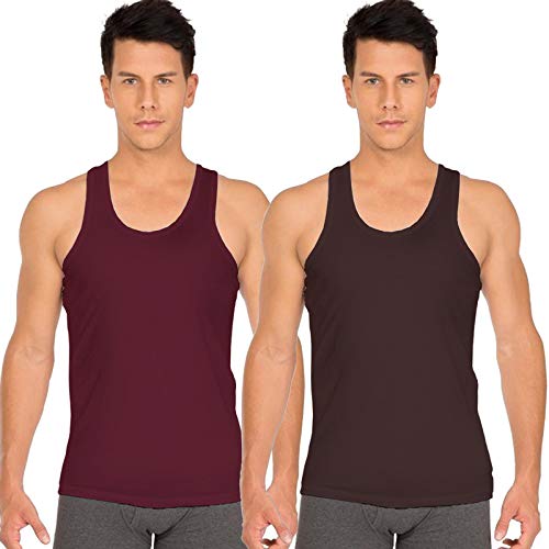 white rose Men's Cotton Vest Sleeveless Combo Pack (Pack of 2) Maroon, Brown-picture-37