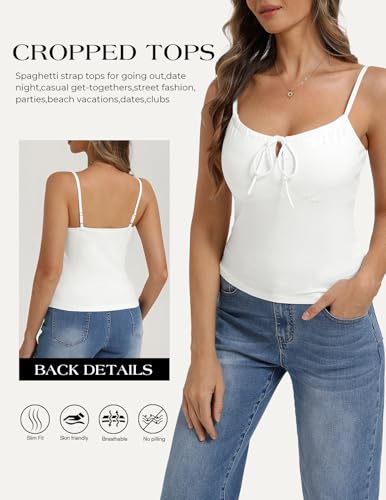 Image of Belle Poque Women's Tie Front Spaghetti Strap Top Sexy Cutout Crop Tank Top Y2k Slim Fit Going Out Camisole Tops