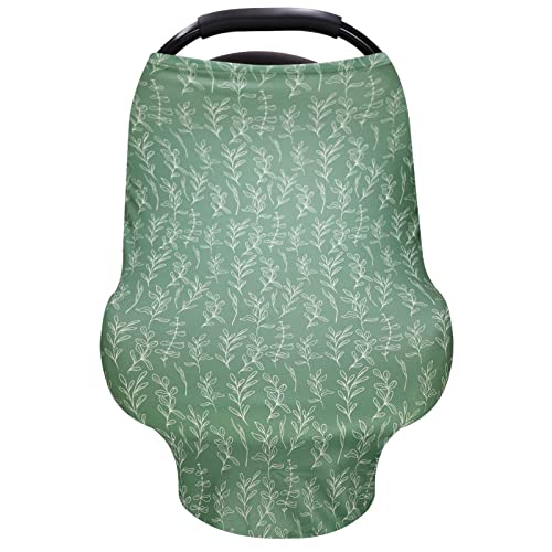 Image of Baby Car Seat Cover Girls, Infant Carseat Canopy, Stretchy Multi- use Nursing Cover for Stroller/High Chair/Shopping Cart/Car Seat Canopies (Green Sage)
