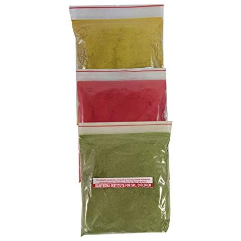 Pack of 3 Eco-Friendly Homemade Organic Holi Gulal Colors of India Pure Natural Colors Powder handicraft by Selected Dried Flowers & Vegetable Colors Cover