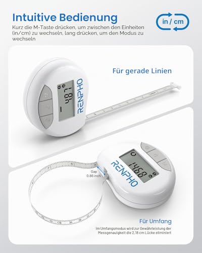 Foto von RENPHO Maßband Körper Smart Körpermassband, Intelligentes Maßband, 71x58 mm, Weiß