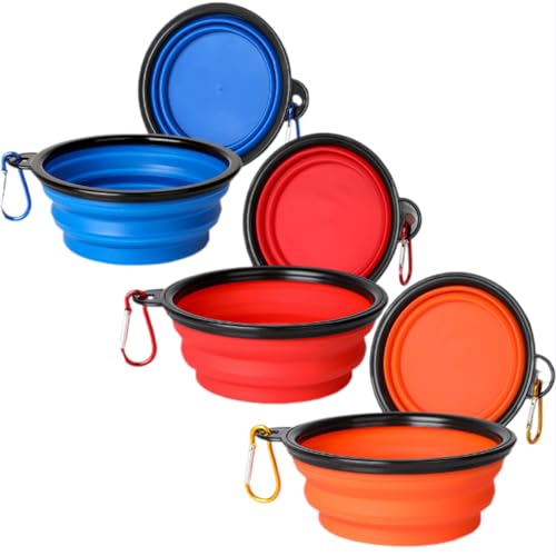 3 Cuencos Plegables para Perros, Cuencos portátiles para Perros Accesorios caninos adecuados para Viajes y Senderismo Cuencos para Mascotas fáciles de Transportar y ahorran Espacio (350 ml)
