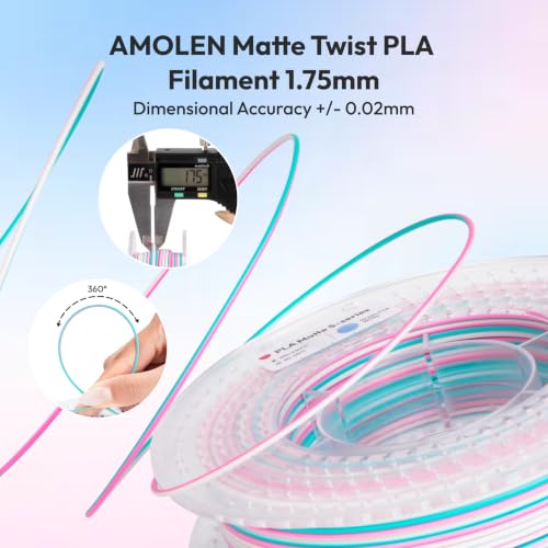 Image of AMOLEN Matte PLA 3D Printer Filament Bundle, Multicolor Gradient Rainbow PLA 1.75mm Pack, Fast Color Change 3D Printing Filament for Most FDM 3D Printer, 200g X 4 Spools