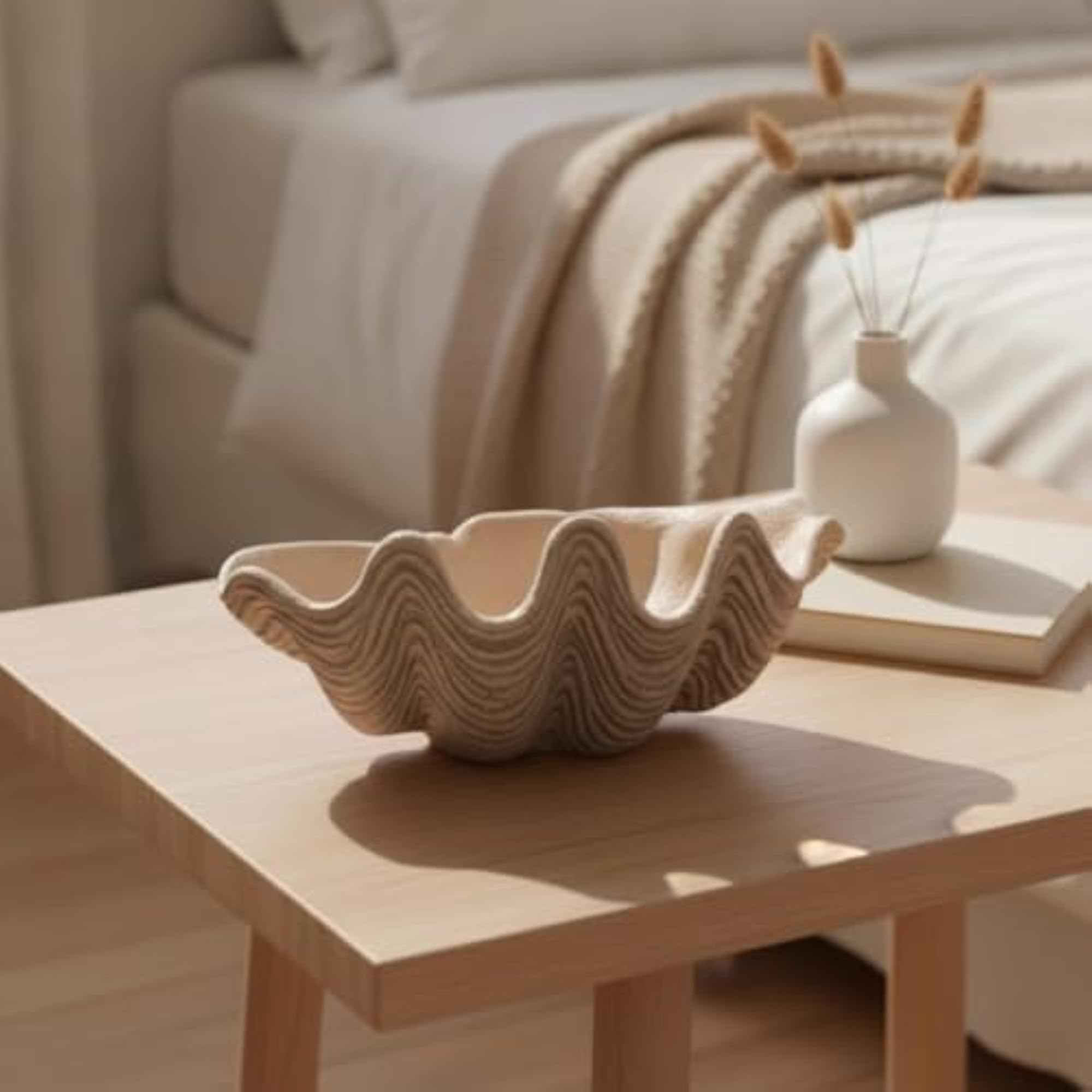 Modern Shell-Shaped Decorative Tray, Textured Design