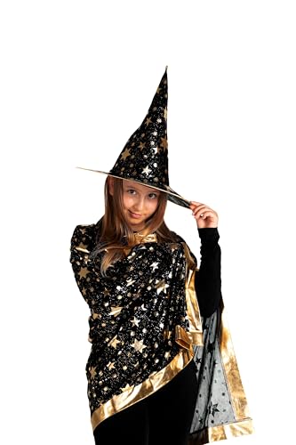 Ciao Apprenti Sorcier/Sorcière kit de déguisement enfant (manteau, chapeau), noir/or, Taille unique