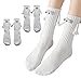 Smilelife 2 Pairs Magnetic Holding Hands Socks I Love You Gift Cozy Sock for Women Mom Christmas Valentines Anniversary for Him Her Couple Teens Friends (White)