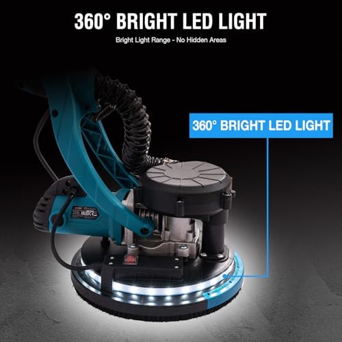 Bild 3 - KATSU Tools Elektrischer Trockenbauschleifer 800W mit klappbarem Teleskopgriff, automatischer Staubabsaugung, LED-Licht, variabler Geschwindigkeit, 225 mm Schleifscheiben, im Koffer