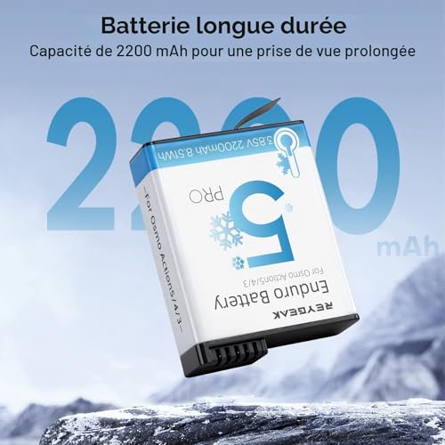 REYGEAK Batterie et Chargeur pour DJI Osmo Action 6/5/4/3-2 Batteries de Rechange 2200mAh avec Chargeur Triple, Accessoire d‘Extension d’Autonomie pour OSMO Action Accessoires – vue 6