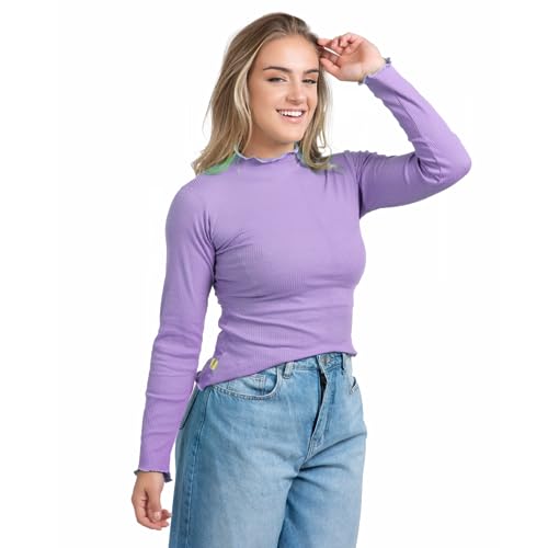 Blusa feminina canelada gola alta manga comprida (LILAS, M)