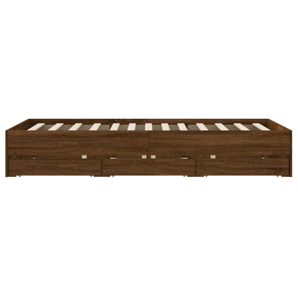 vidaXL Bedframe met lades bewerkt hout bruin eikenkleurig 135x190 cm, bed, bed ombouw, 2 persoonsbed, bedbodem, slaapkamermeubel, tweepersoonsbed