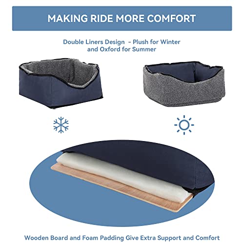 A 4 Pet Dog Car Seat For Small Dogs, 15 Inch Puppy Dog Booster Car Seat, Elevated Dog Car Bed With Seat Belt And Pocket For Front And Back Car Seat - Dark Blue, Small #TOP3