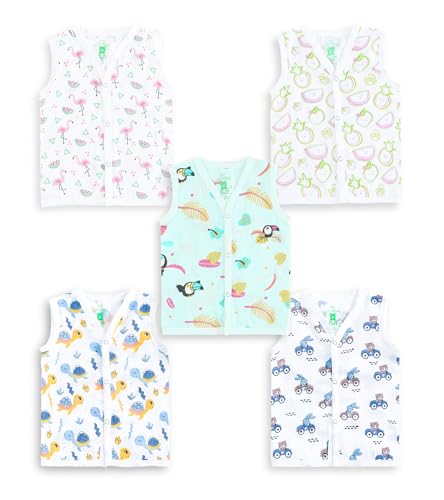 Image of YUV Baby Girls & Boys 100% Cotton Muslin Jabla Printed Snap Button T-Shirts, Pack of 5