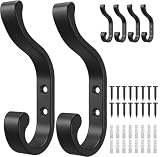 bussdis Wall-Mount Coat Hooks, Heavy Duty 30LB Hooks for Hanging Coats, Bags, Backpacks, Keys, Hats – Black Metal Hooks for Wall,Door (6 Pack)