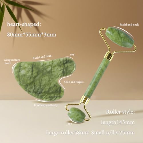 LSXKAMIX Jade Roller Gua Sha Tools - Nature Gua Sha Facial Tool Skin Tightening Face Massager Anti-Aging Jade Face Roller Puffiness Reducing Guasha Stone for Women Men（Green） - Thumbnail 5