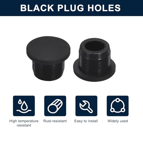 Image of uxcell 5 Pcs Black Plug Holes, Waterproof Rubber Button Plug for 13mm / 0.51 inch Hole
