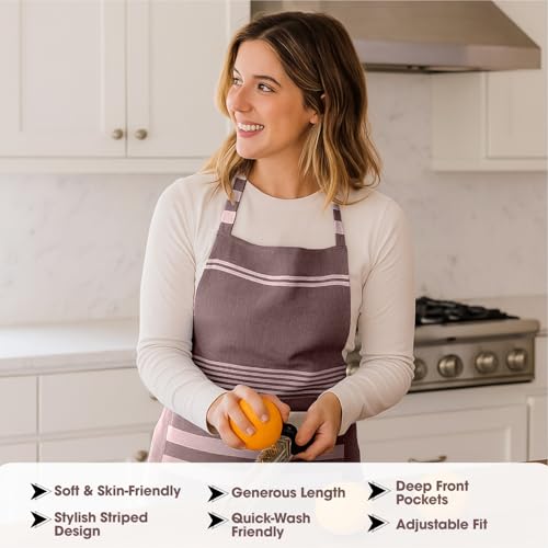 Image of Unisex Cooking Aprons | Waterproof Apron | Striped Design with 2 Front Pockets & Adjustable Neck Strap | Durable, Oil & Stain Resistant | Chef Apron for Cooking