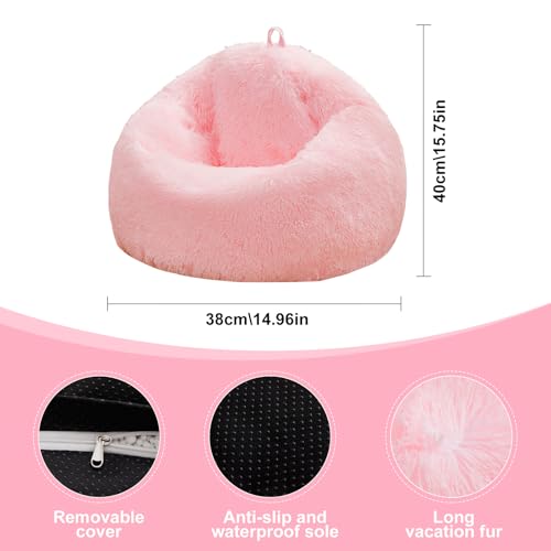 Pink fluffy bean bag chair covers (No Filler), comfy Plush Pink bean bag chair Cover for bedroom, stuffed animal Storage, kids adults teens girls bean bag chairs, Anti-Slip - Image 3
