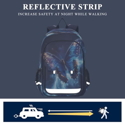 Sac à dos d'école primaire papillon bleu pour enfants 6-12 ans