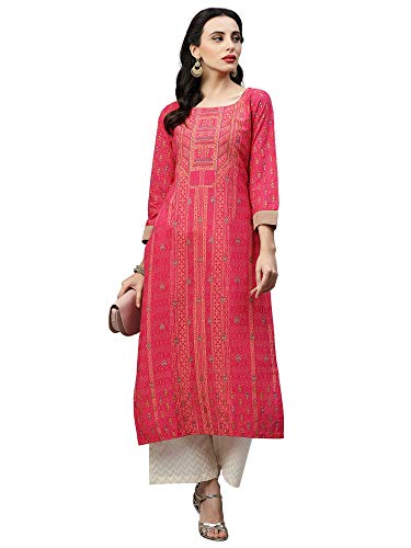 Image of INDO ERA Women's Viscose Rayon Straight Fit Ethnic Motifs Kurta