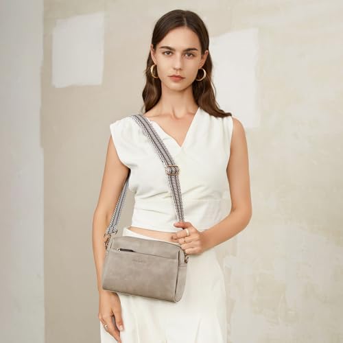 Image of BOSTANTEN Small Crossbody Purse for Women Triple Zip Cell Phone Leather Handbag with Colored Shoulder Strap