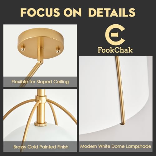10in Dome Pendant Light White Kitchen Island Pendant Lighting Modern White & Gold Pendant Lights Fixture for Dining Room Kitchen Sink, E26 - Image 4