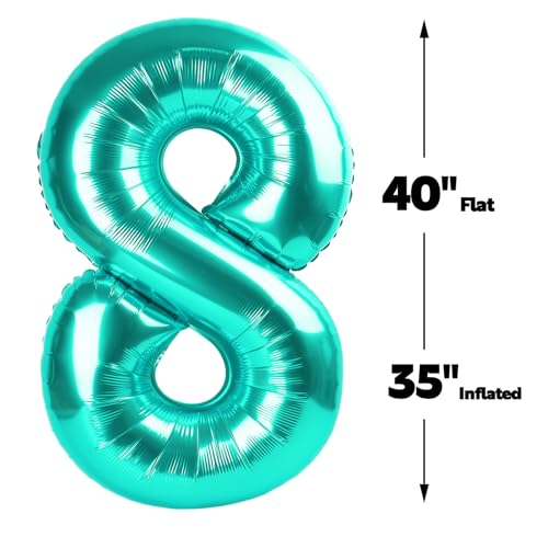 Teal Blue Number 8 Balloon 40 inch,Blue Birthday Party Balloons Decorations by Upgesy - Used condition - Image 3