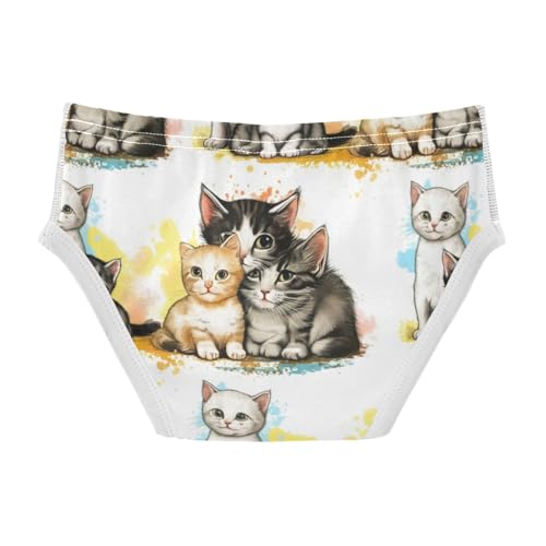 CHIFIGNO Boy Cotton Briefs Printed Underwear Soft Briefs Underwear for Little Boys, Cute Cats White2