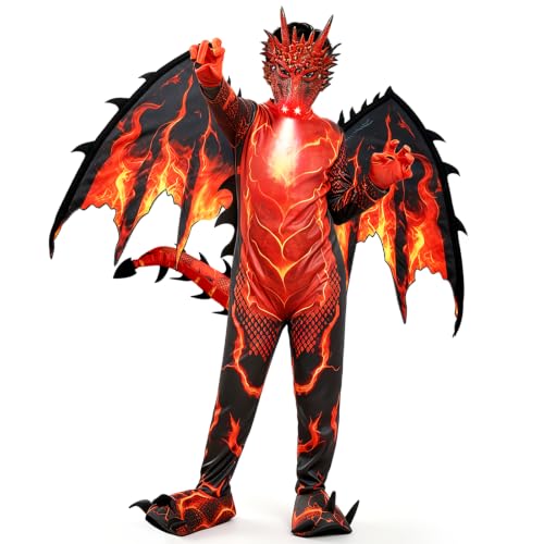 Kids Dragon Costume, Fire Dragon Halloween Costume with Mask, Wings & Tail - image 1