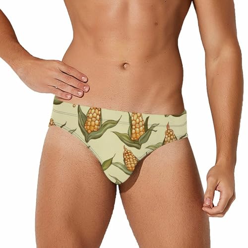 Funny Corn Mens Swim Briefs Quick Dry Swim Trunk Bikini Underwear Swimsuit