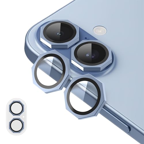 Image of GadgetBite Snaptra Octagon Camera Lens Protector Compatible with iPhone 17 - 9H Tempered Glass with Metal Ring, Scratch-Resistant Camera Cover - Light Blue