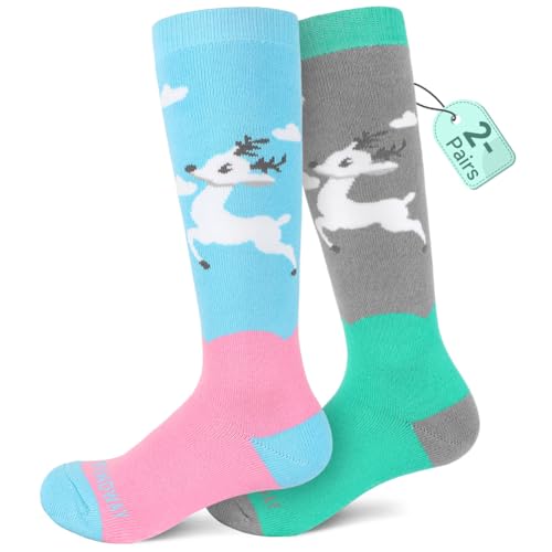 findway Kids Ski Socks 2 Pairs Thermal Thick Warm Winter Cozy Socks for Skiing Snowboarding Boys Girls