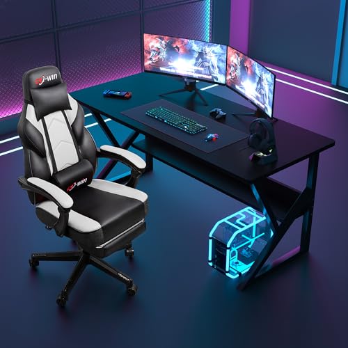 Image of DL-win Video Gaming Chair for Adults, Computer Chair with Footrest and Ergonomic High Back, Big and Tall Gamer Chair with Massage Lumbar Support, 360 Swivel Height Adjustable Computer Chair, White