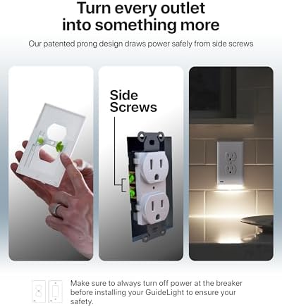 Single - SnapPower GuideLight [For Duplex Outlets] - Replaces Plug-In Night Light - Electrical Receptacle Wall Plate With LED Night Lights - Auto On/Off Sensor - (Duplex, White) — view 4