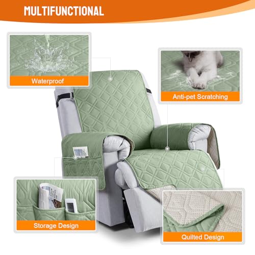 Image of VANSOFY 100% Waterproof Recliner Chair Covers, Recliner Cover Non-Slip Dog Chair Cover Furniture Protector Washable Slipcover with Pocket, Elastic Straps for Pets, Dogs(Light Green, 28 inch)