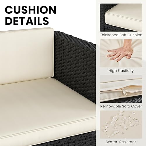 Yaheetech 5 Pieces Patio Furniture Set, PE Rattan Garden Modular Lounge Sofa Set with Tempered Glass Table and Water-Resistant Cushions for Patio, Balcony (Black/Beige) 6 Yaheetech 5 Pieces Patio Furniture Set, PE Rattan Garden Modular Lounge Sofa Set with Tempered Glass Table and Water-Resistant Cushions for Patio, Balcony (Black/Beige) - Image 6
