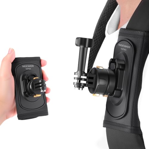 NEEWER Sangle de Fixation pour Sac à Dos Compatible avec GoPro DJI Insta360 Caméras d'action, Support 360° avec Clip à Dégagement Rapide et Interrupteur...