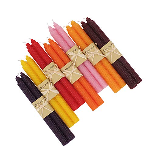 100% Pure Beeswax Handmade Taper Candles, 9 Inch Smokeless Dripless Wax Candles, Beeswax Candle for Home Gift Ideas - Warm Color Set - 7 Pairs