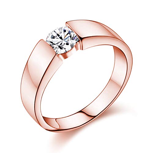 Image of Uloveido Rose Gold Plated Men's Wedding Bands Engagement Ring Lab Created Diamond Valentine's Gifts for Men Boyfriend J002-M (Male, Size X1/2)