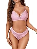 Avidlove Lingerie Set Women's lingerie Sexy Lace Bra And Panty Set Lace Babydoll Pink