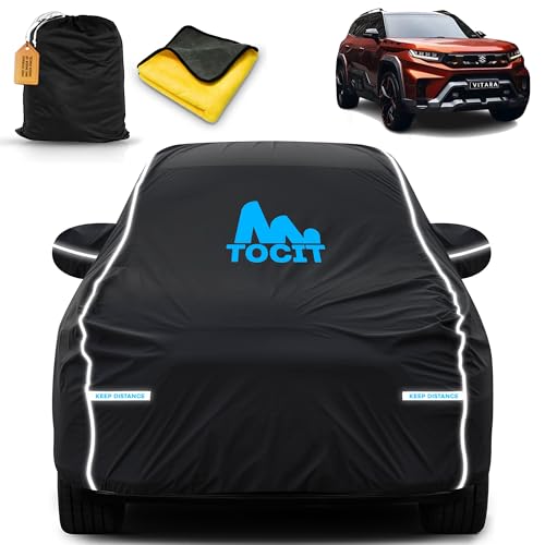 Image of Maruti Vitara 7 Seater Waterproof Long Life Car Cover with Safety Glow Reflective Strap, Premium Stretchable Velvet Velour Fabric, Machine Washable, Tri-Stitch Custom Fit with Mirror Pocket