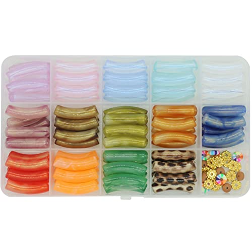 Civilipi 84 pcs Tube Acrylique Perles De Bambou pour Bracelet Bracelet Perles Maigres Perles De Tube Incurvées pour Bracelet À Faire Soi-Même À La Cover