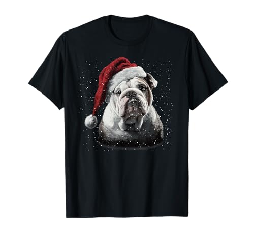 Lustige englische Bulldogge mit Weihnachtslichtern T-Shirt