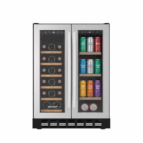 Frigidaire Gallery, 41 Cans AND 18 Bottle Side-by-side Dual Zone Built In Beverage Fridge - Stainless Steel - Wood Shelves, 23.4" Width, Built-in