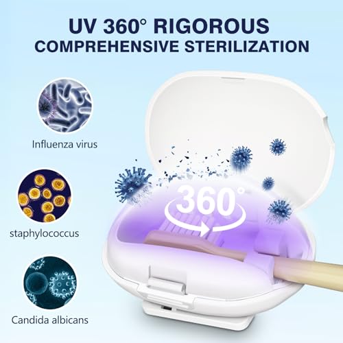 Image of HANNEA UV Sanitizer Toothbrush Holder,USB Rechargeable Smart Automatic UV Sanitizer Toothbrush Holders for Bathroom Antibacterial Holder Wall Mounted Portable Mini Stand