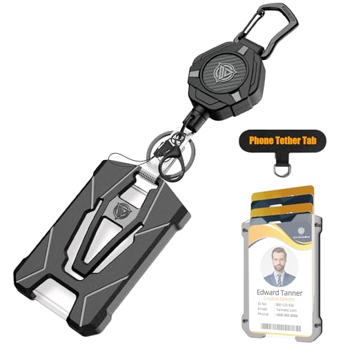 Oaridey Magnetischer Ausweishalter Ausziehbar, Strapazierfähiger Karabiner-Schlüsselanhänger, taktische ID-Ausweisrolle mit einziehbarer 80cm Stahlschnur und 1 Stück Universelles Patch,Tragkraft:300 g
