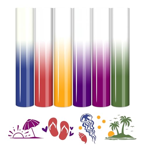 HTVSTD Color Changing HTV Heat Transfer Vinyl - 6Pcs 12 x 10UV HTV Color Changing Vinyl Sunlight Sensitive Iron on Vinyl for T-Shirts