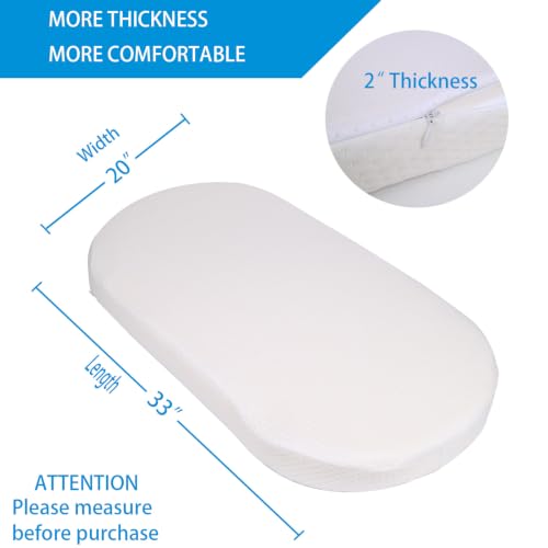 Image of Mecc ecoh Baby Bassinet Mattress, 100% Breathable Cover, Water-Resistant Lining, Oval 33 inchx20 inchx2 inch Fit for Maxi-COSI Bassinet