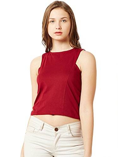 Image of Miss Chase Women's Maroon Sleeveless Crop Top