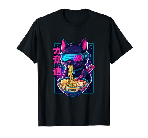 Ramen Tagliatelle Gatto Giappone Kawaii Retro Gatti Manga Anime Maglietta